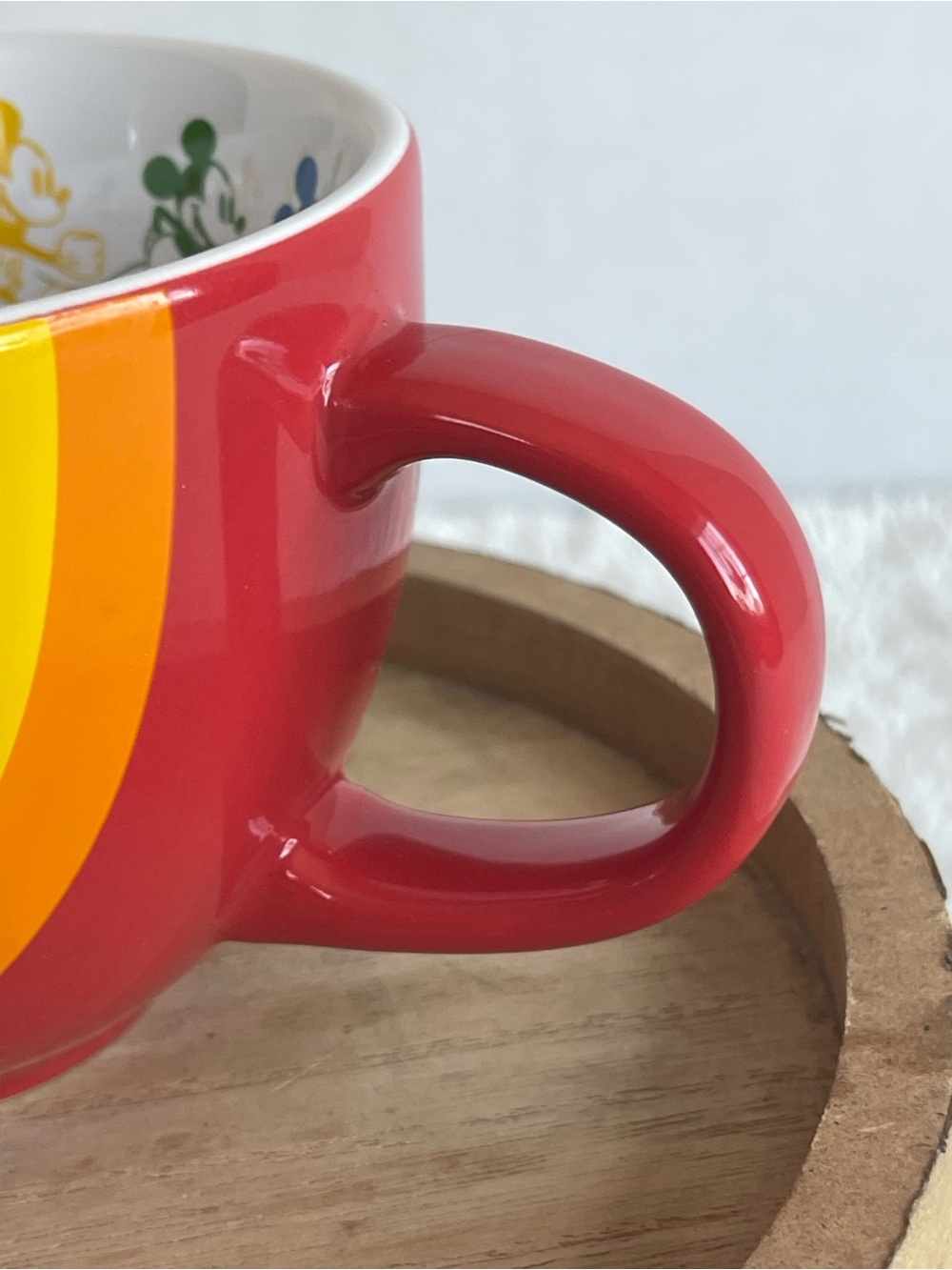 Disney Rainbow Mickey Mug - Red Exterior with Multicolor Stripes - Picture 6 of 7